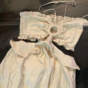 EB Luxe Cream Halter Ensemble Maxi Dress Small